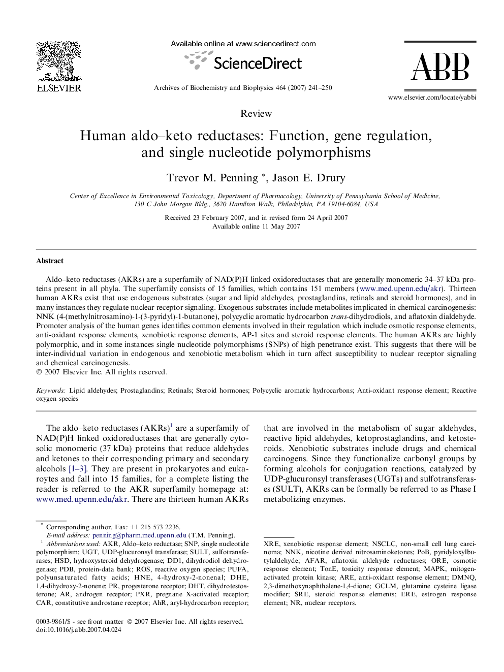 Human aldo-keto reductases: Function, gene regulation, and single nucleotide polymorphisms