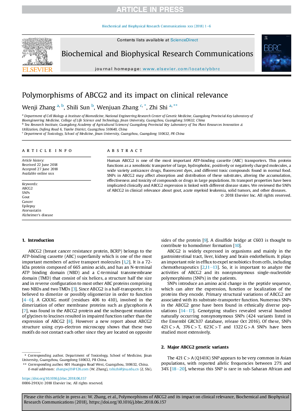 Polymorphisms of ABCG2 and its impact on clinical relevance