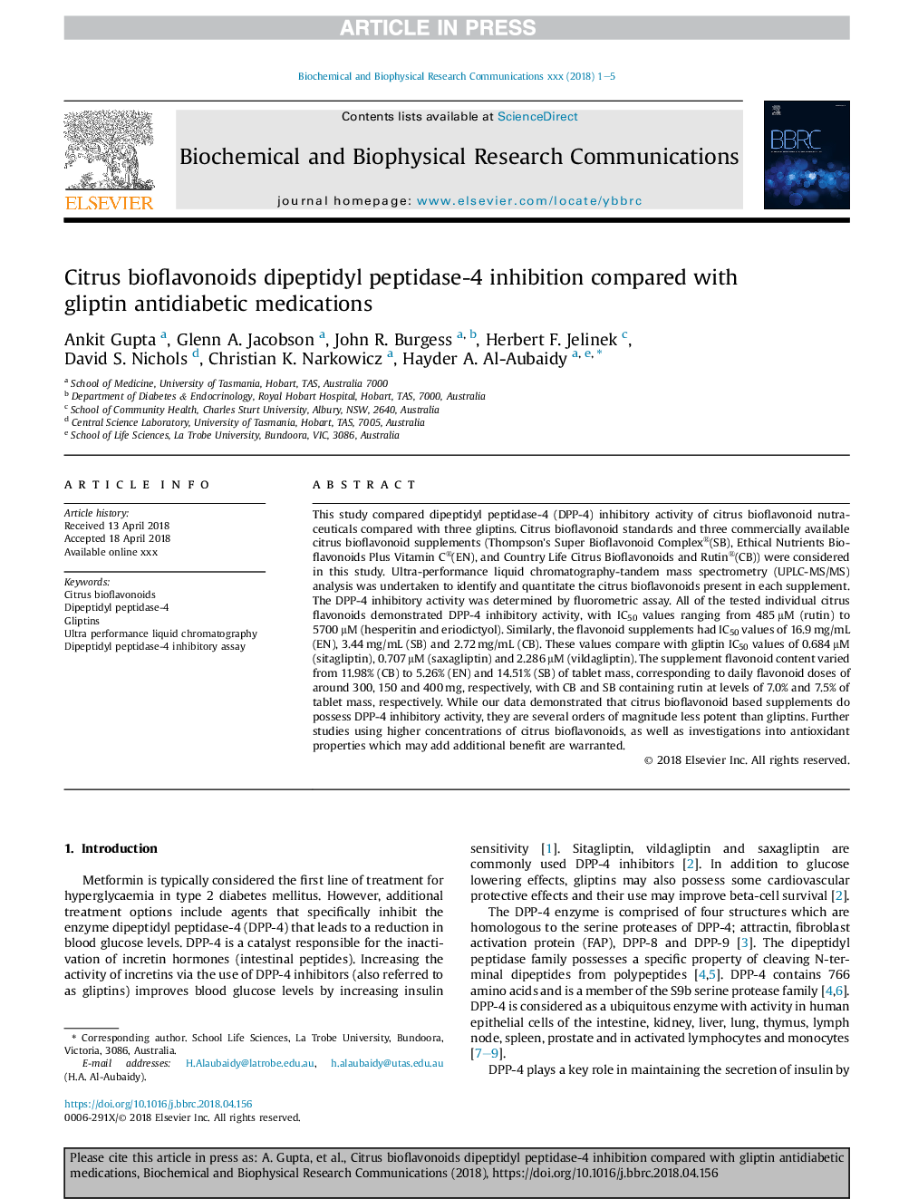 Citrus bioflavonoids dipeptidyl peptidase-4 inhibition compared with gliptin antidiabetic medications