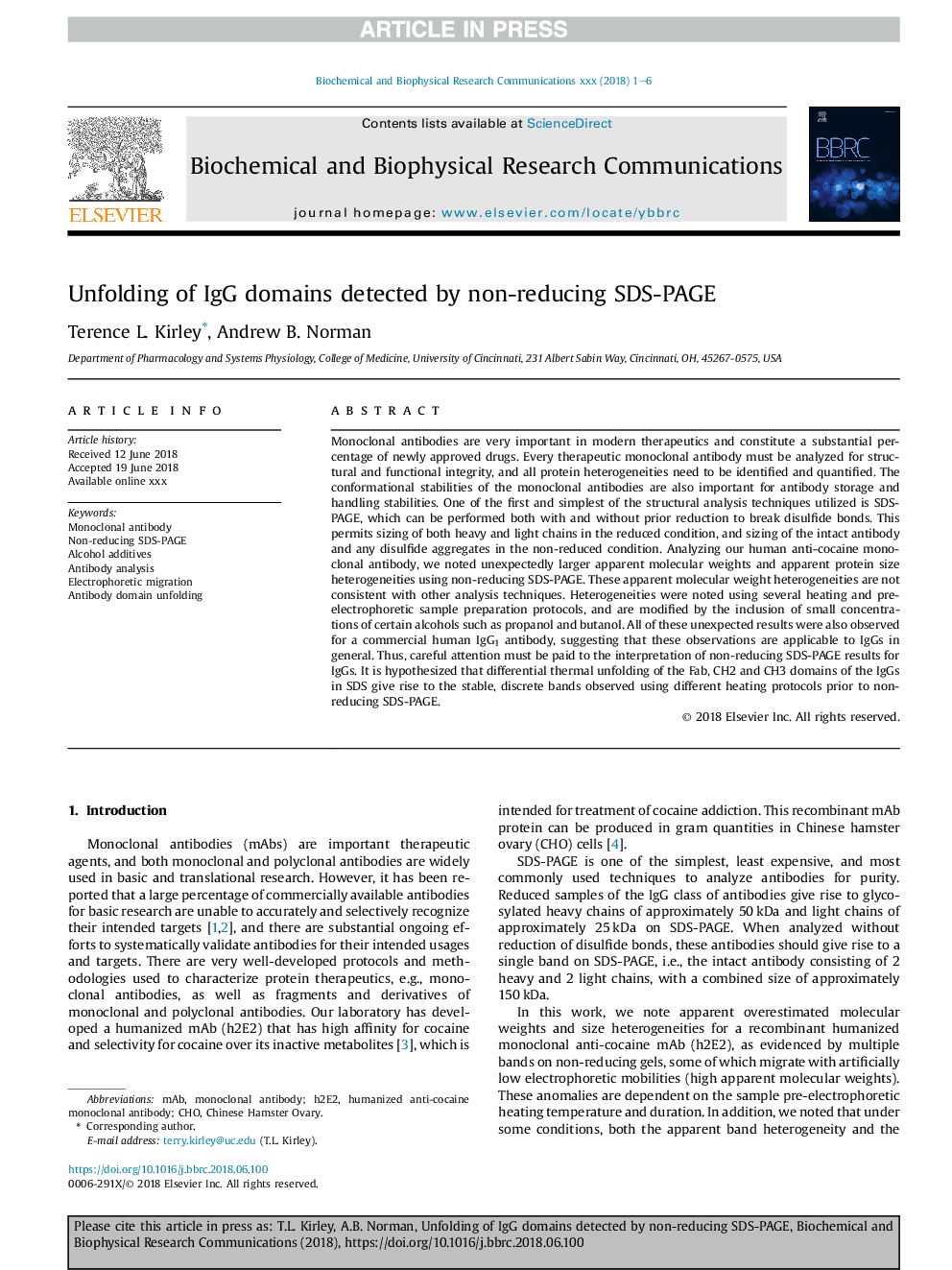 Unfolding of IgG domains detected by non-reducing SDS-PAGE