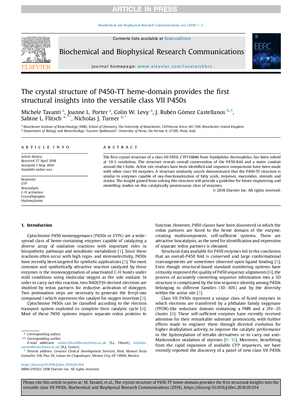 The crystal structure of P450-TT heme-domain provides the first structural insights into the versatile class VII P450s