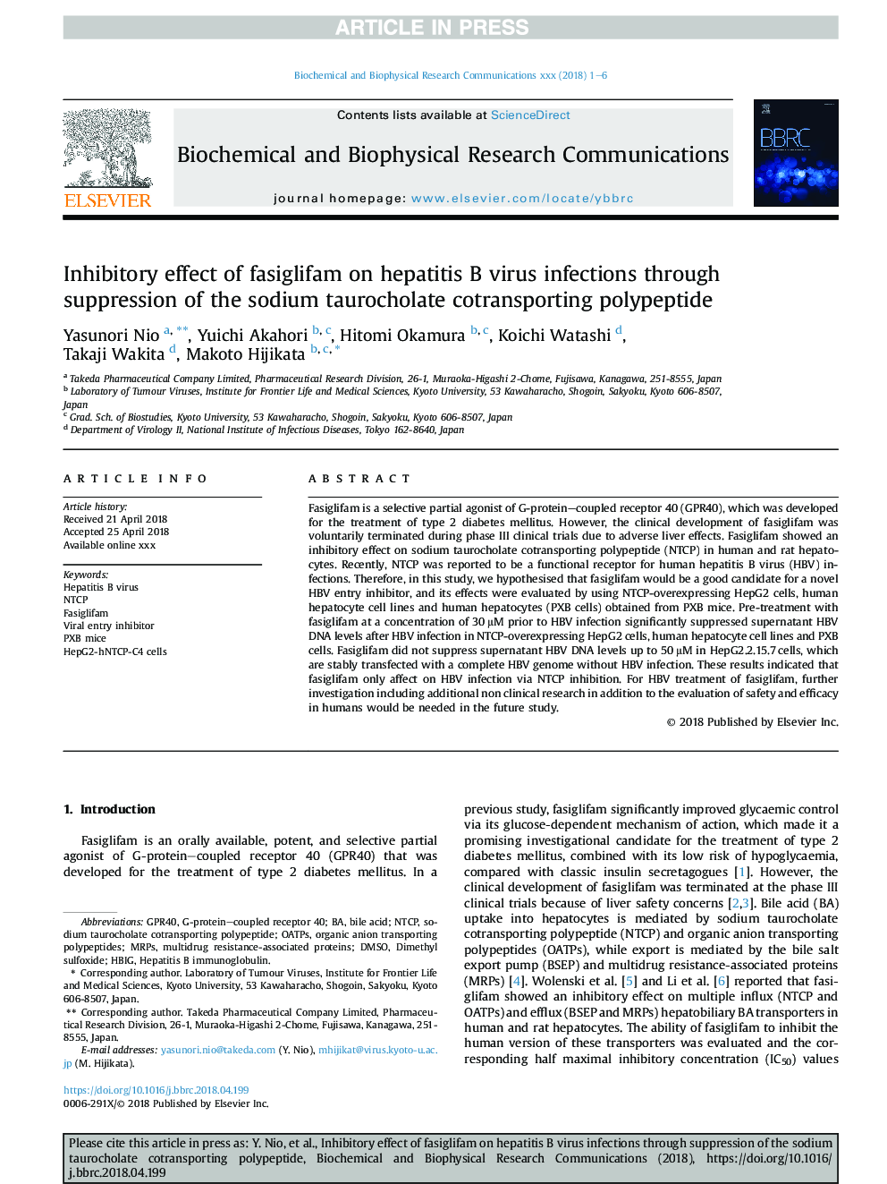 Inhibitory effect of fasiglifam on hepatitis B virus infections through suppression of the sodium taurocholate cotransporting polypeptide