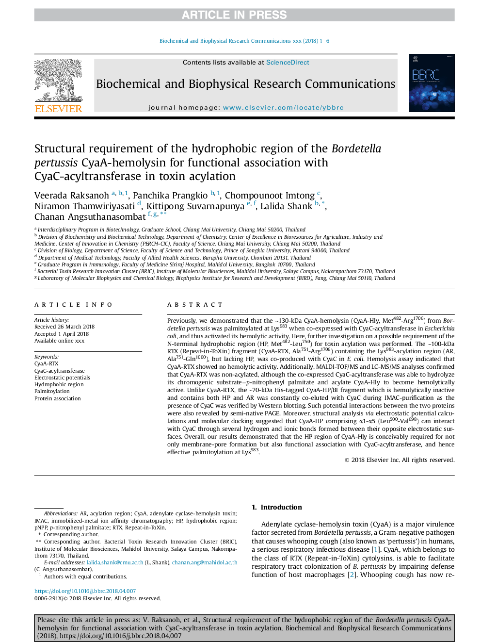 Structural requirement of the hydrophobic region of the Bordetella pertussis CyaA-hemolysin for functional association with CyaC-acyltransferase in toxin acylation