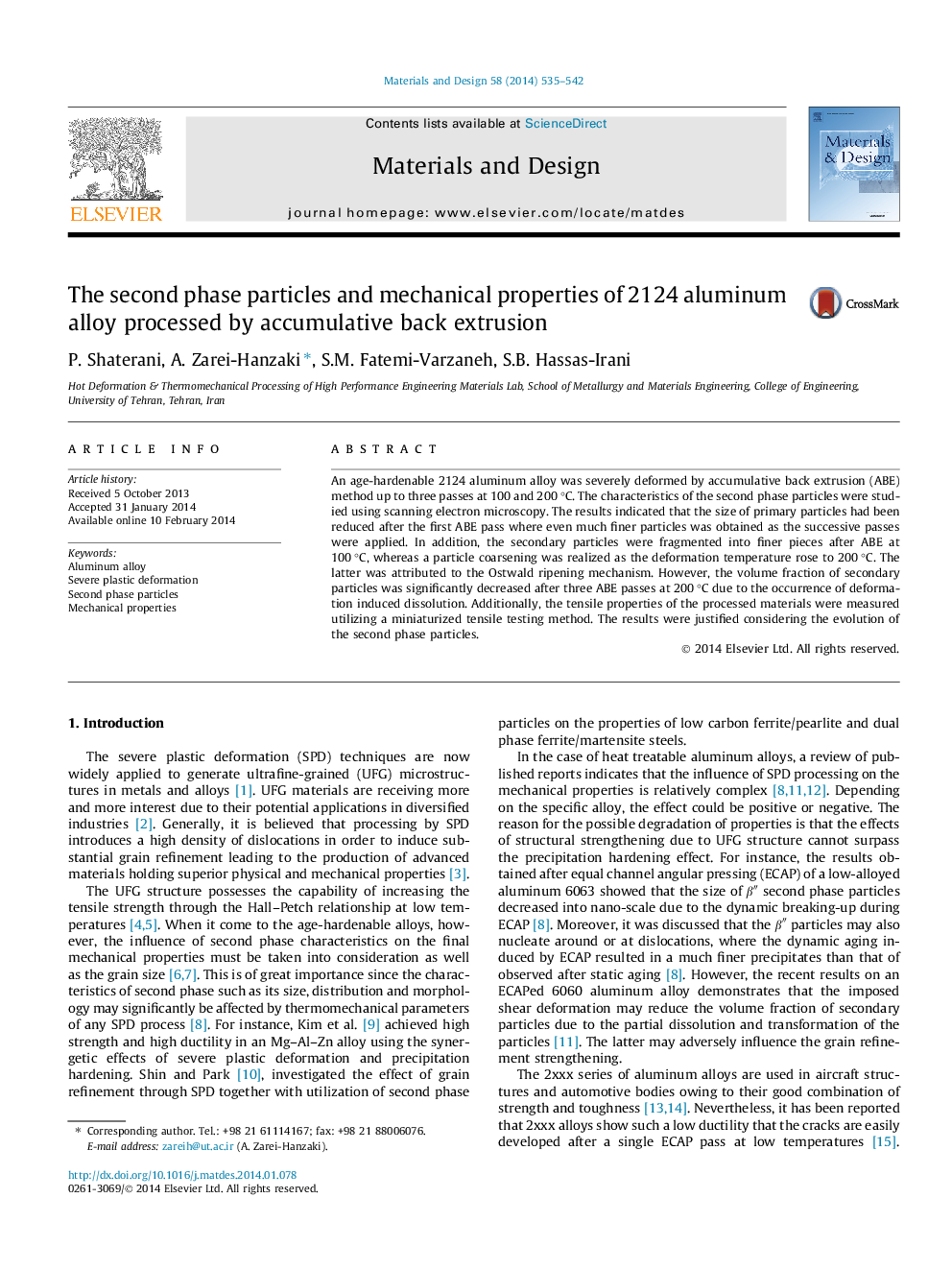 The second phase particles and mechanical properties of 2124 aluminum alloy processed by accumulative back extrusion