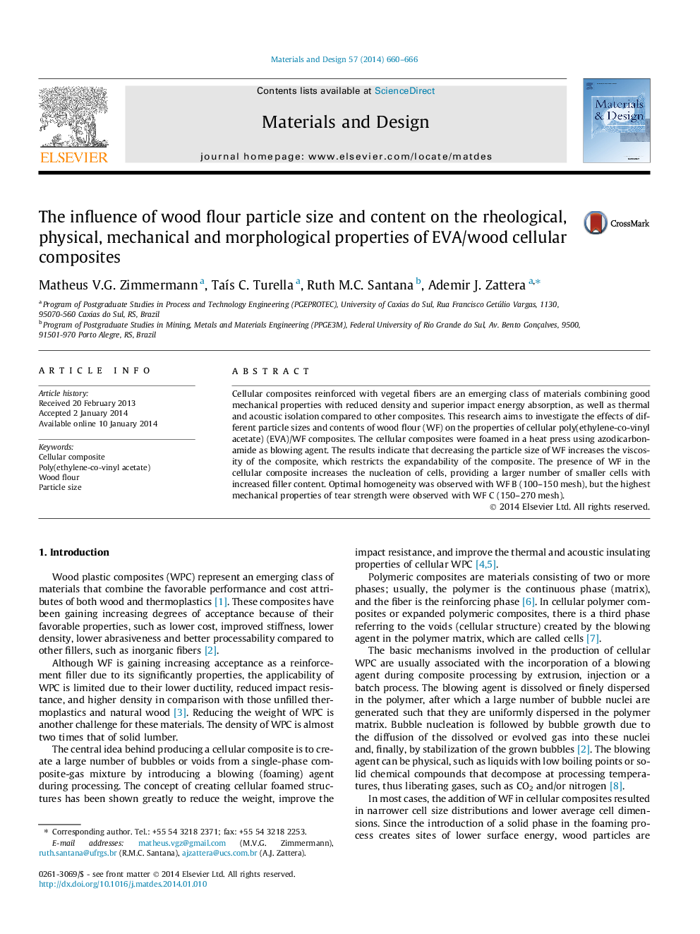 The influence of wood flour particle size and content on the rheological, physical, mechanical and morphological properties of EVA/wood cellular composites