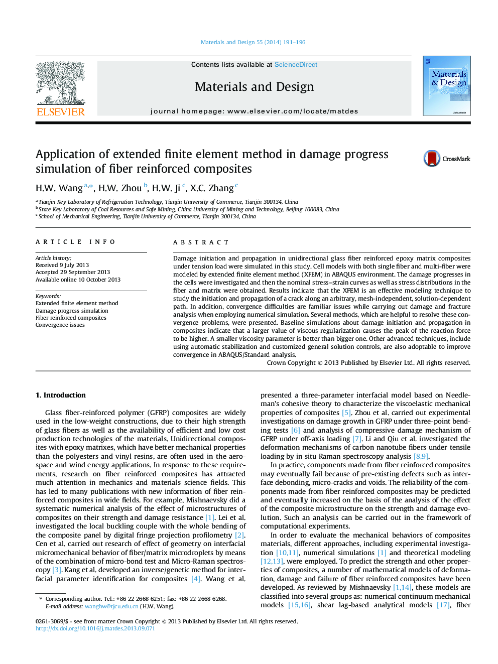 Application of extended finite element method in damage progress simulation of fiber reinforced composites