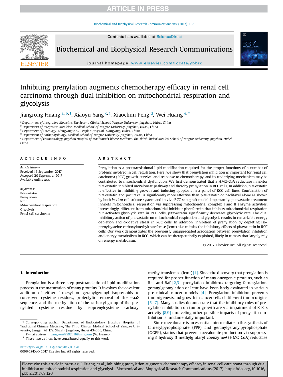 Inhibiting prenylation augments chemotherapy efficacy in renal cell carcinoma through dual inhibition on mitochondrial respiration and glycolysis