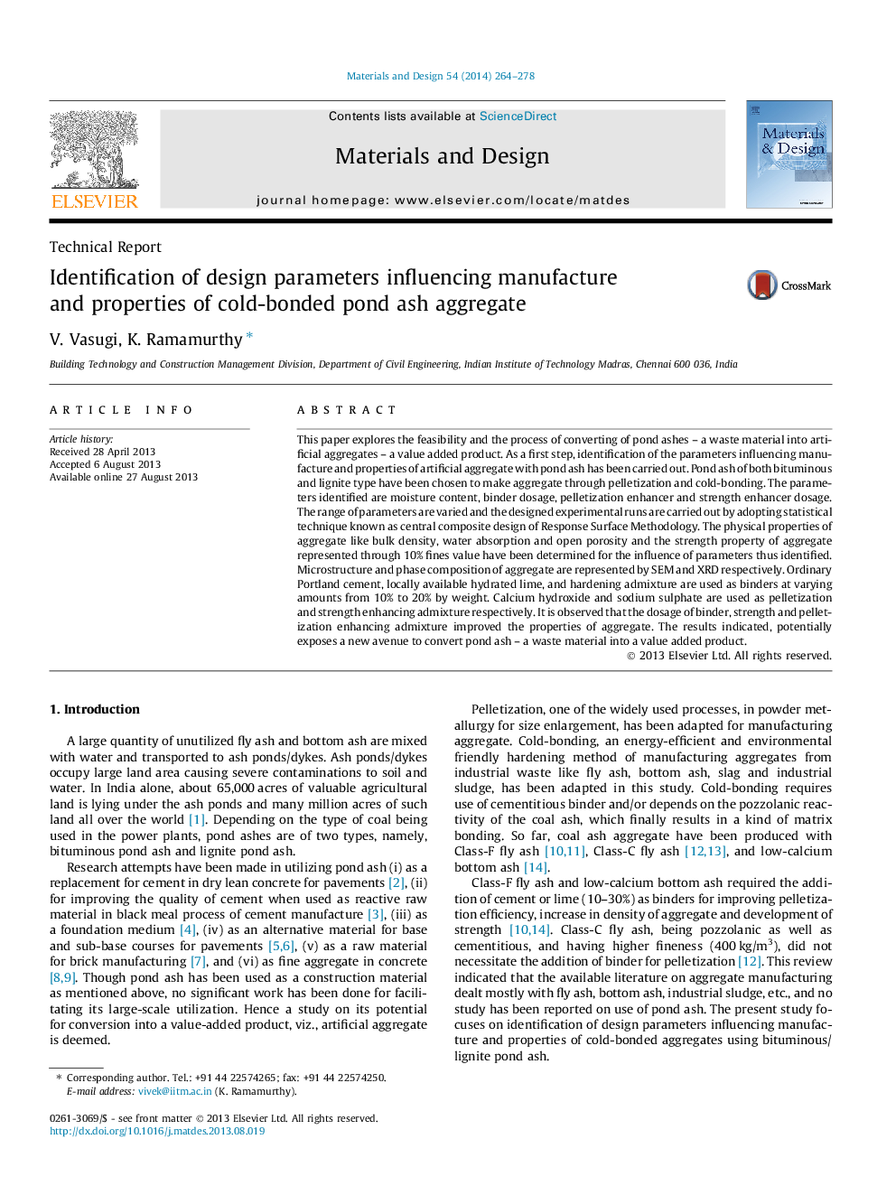 Identification of design parameters influencing manufacture and properties of cold-bonded pond ash aggregate