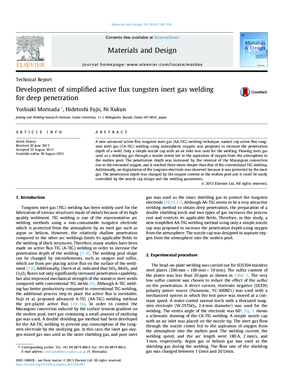 Development of simplified active flux tungsten inert gas welding for deep penetration