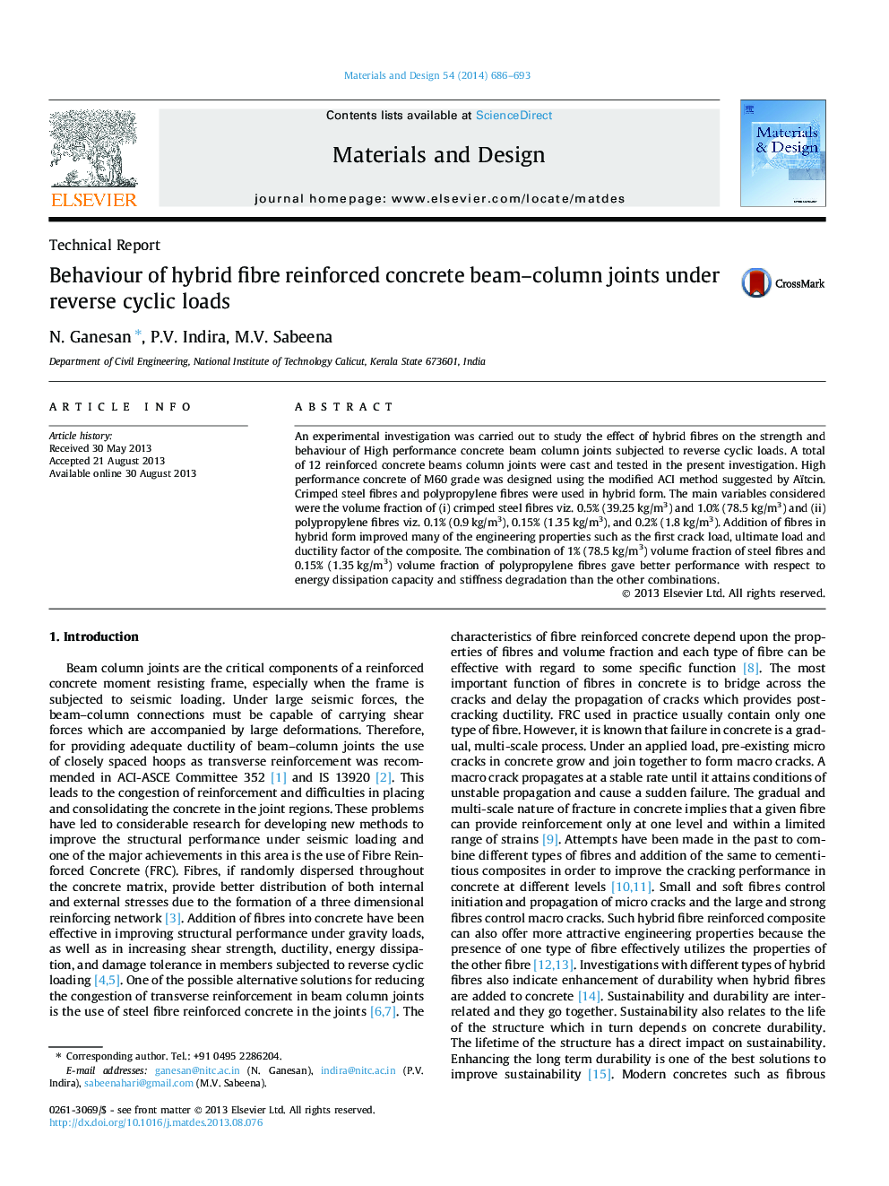 Behaviour of hybrid fibre reinforced concrete beam–column joints under reverse cyclic loads