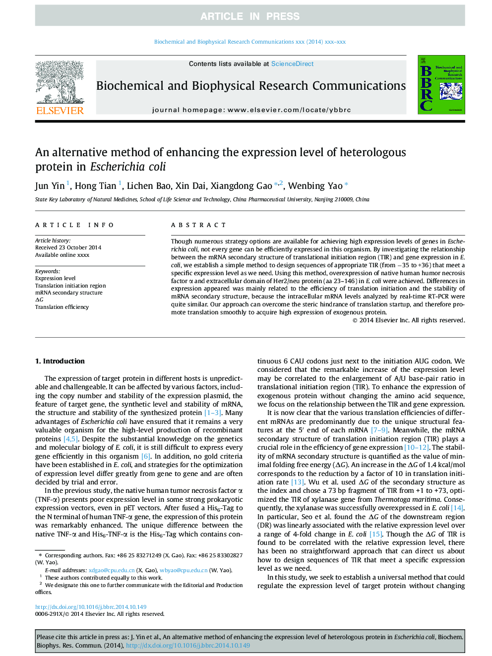 An alternative method of enhancing the expression level of heterologous protein in Escherichia coli