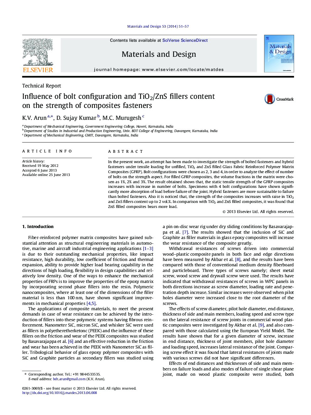 Influence of bolt configuration and TiO2/ZnS fillers content on the strength of composites fasteners