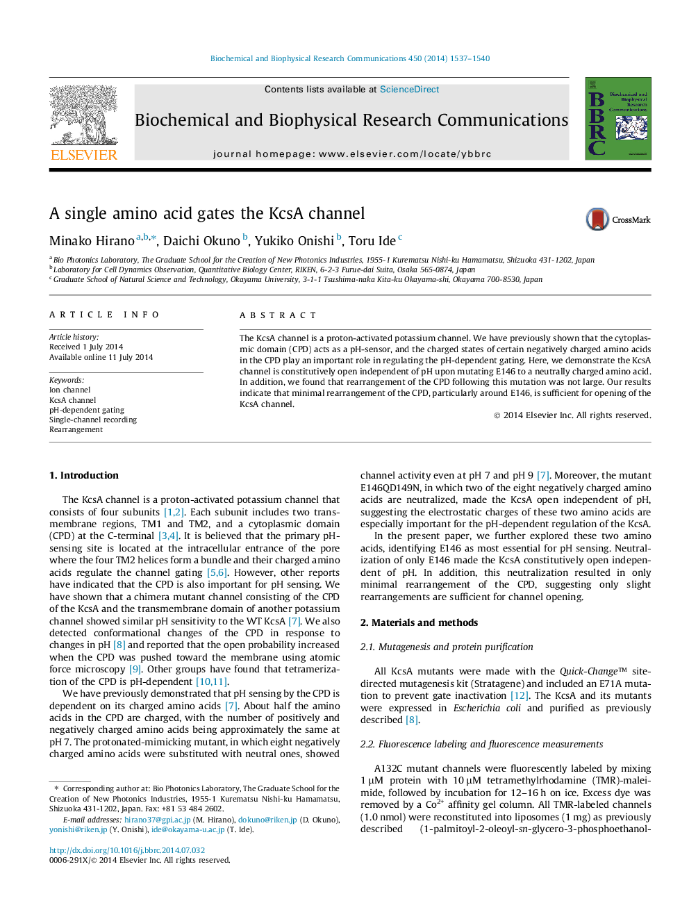 A single amino acid gates the KcsA channel