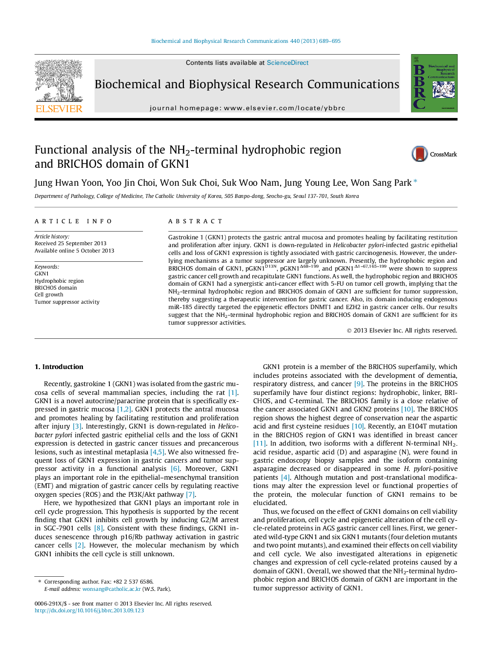 Functional analysis of the NH2-terminal hydrophobic region and BRICHOS domain of GKN1