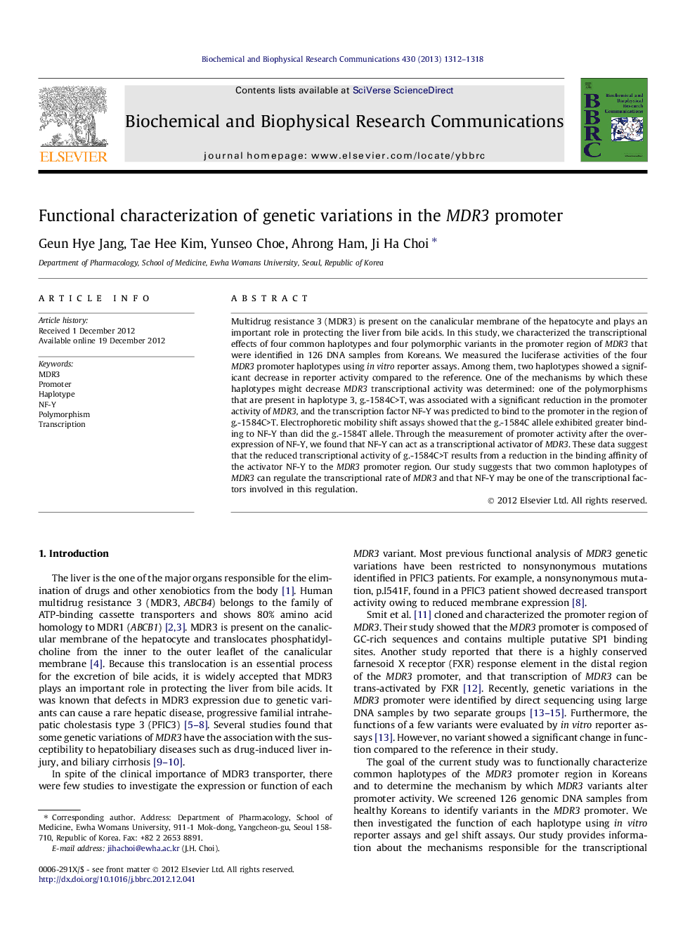 Functional characterization of genetic variations in the MDR3 promoter