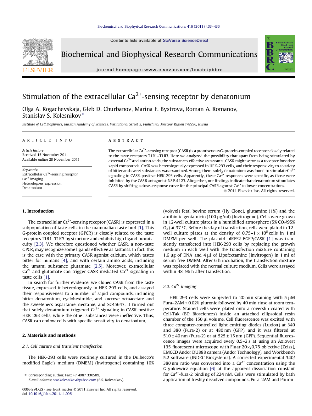 Stimulation of the extracellular Ca2+-sensing receptor by denatonium