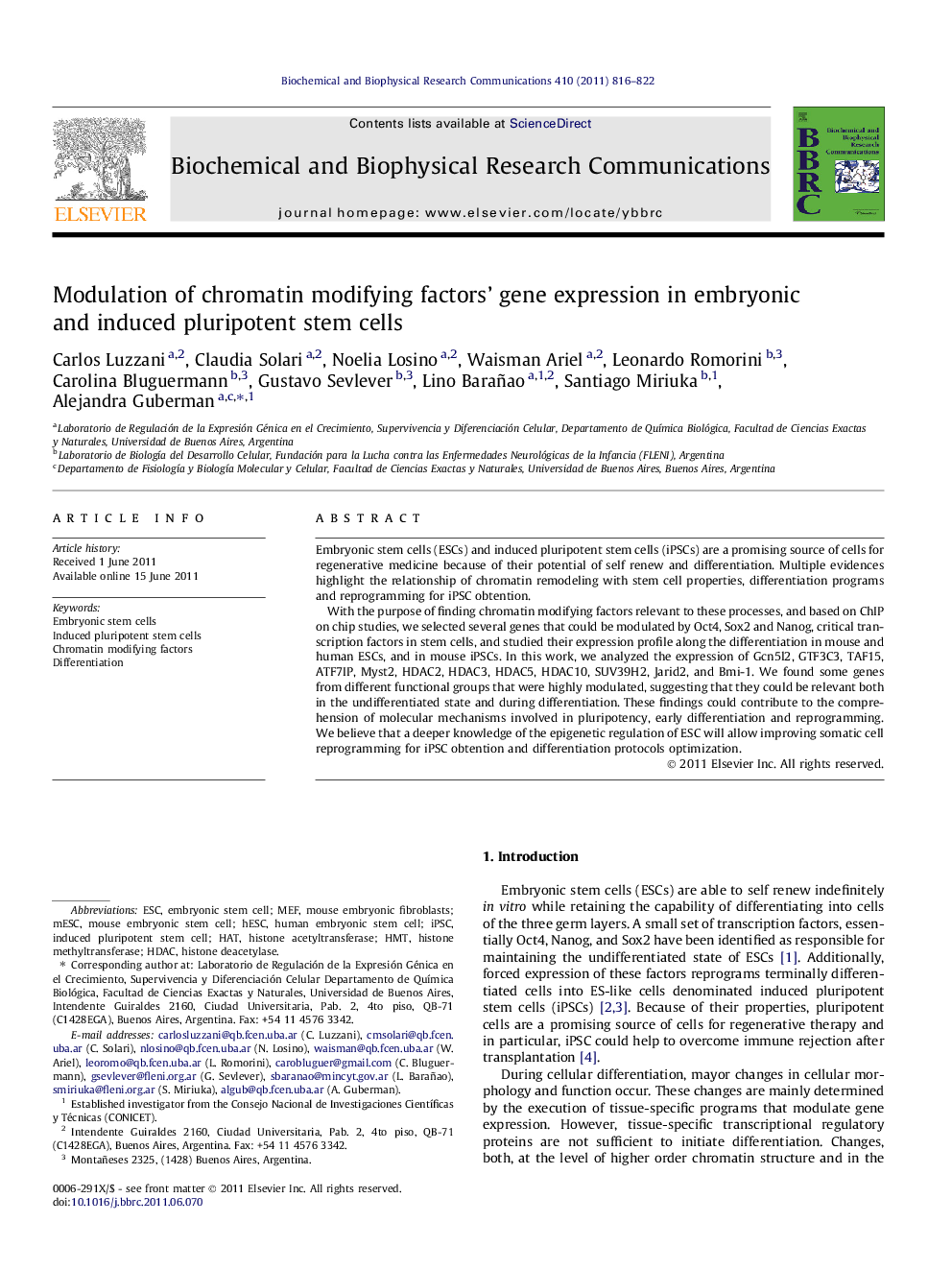 Modulation of chromatin modifying factors' gene expression in embryonic and induced pluripotent stem cells