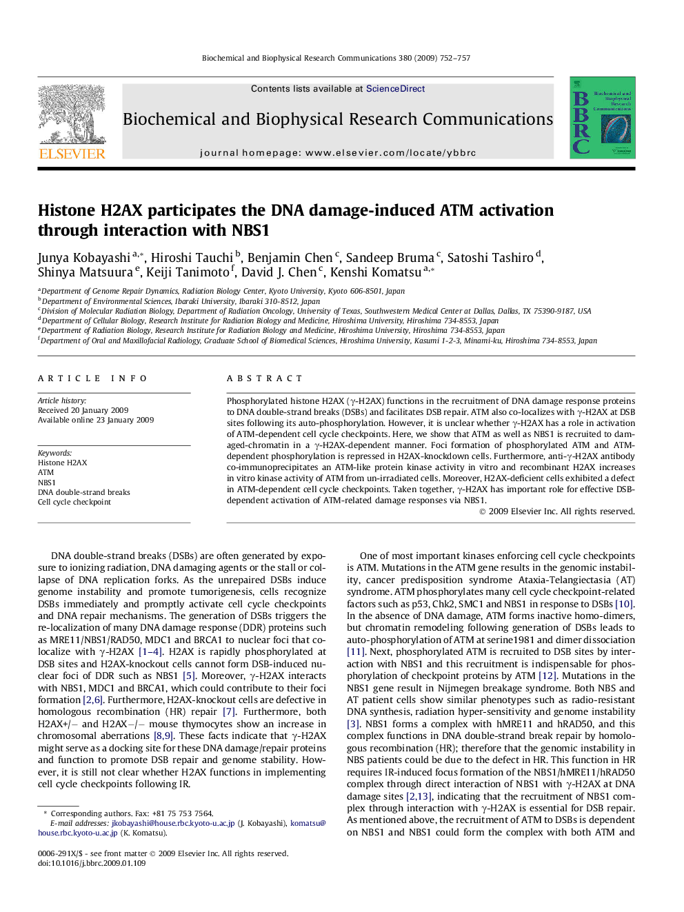 Histone H2AX participates the DNA damage-induced ATM activation through interaction with NBS1