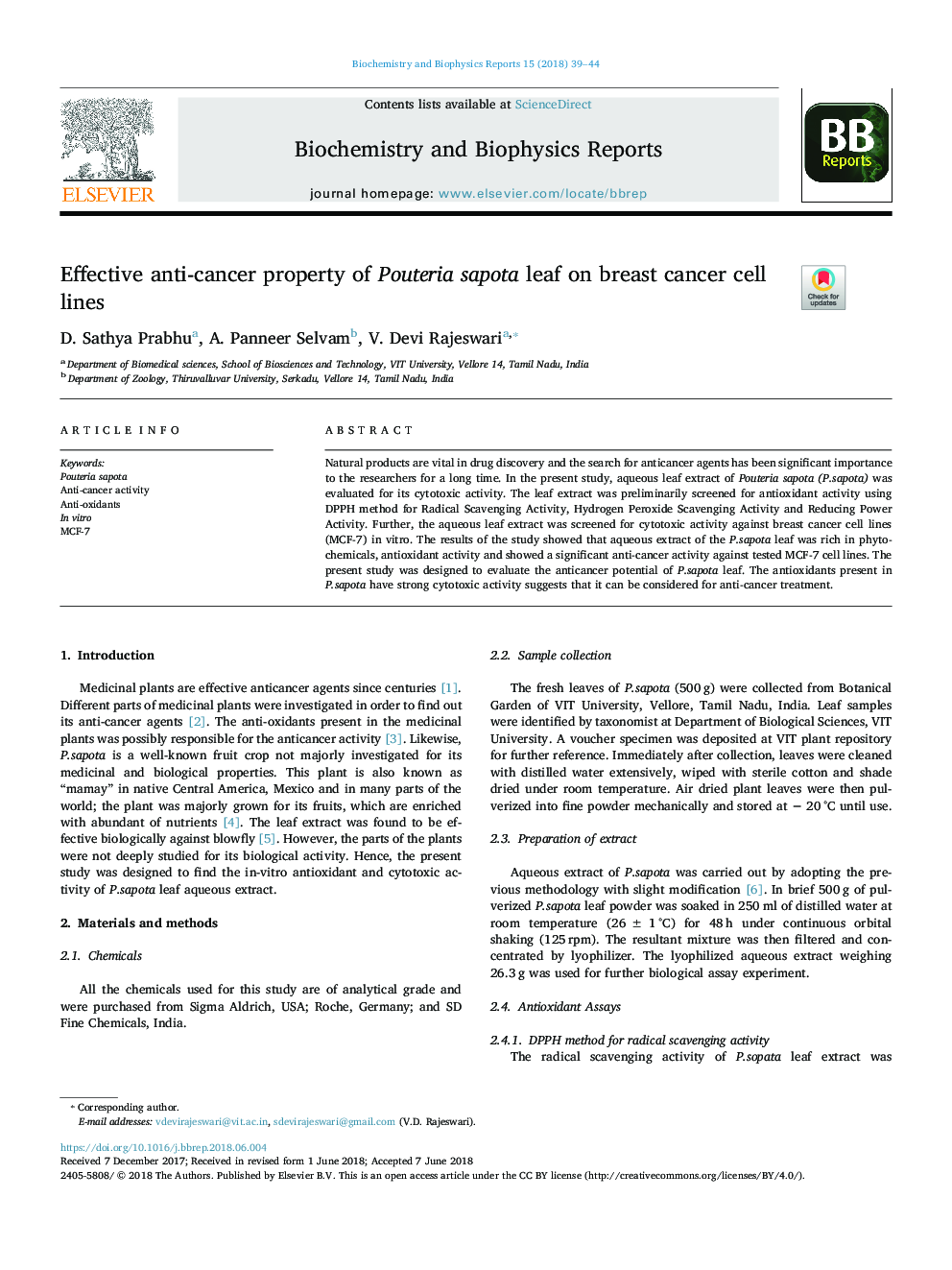 Effective anti-cancer property of Pouteria sapota leaf on breast cancer cell lines