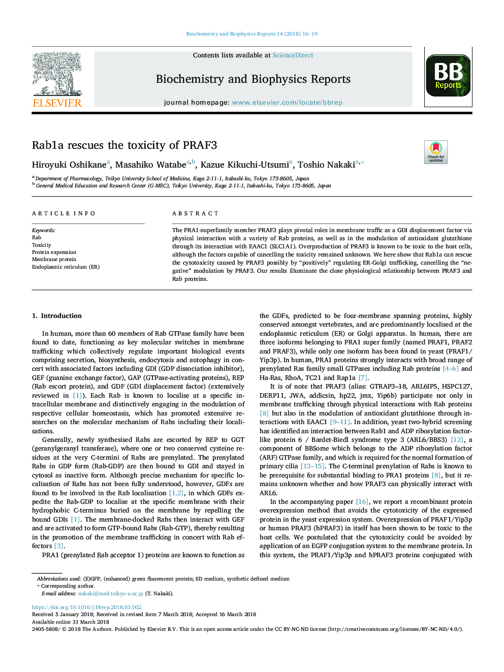 Rab1a rescues the toxicity of PRAF3