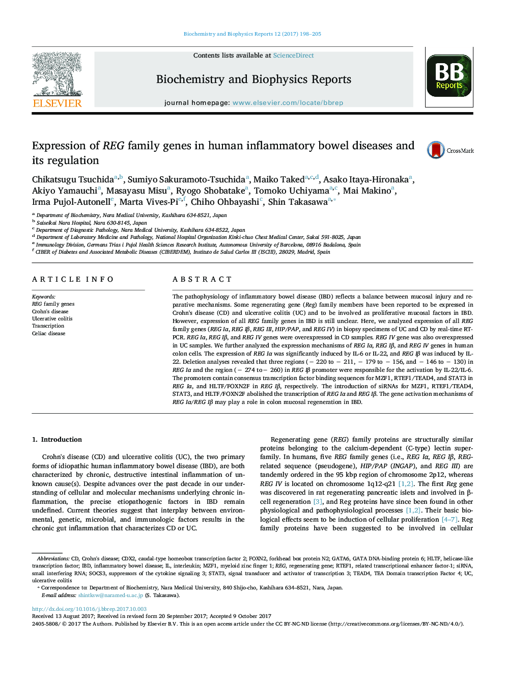 Expression of REG family genes in human inflammatory bowel diseases and its regulation