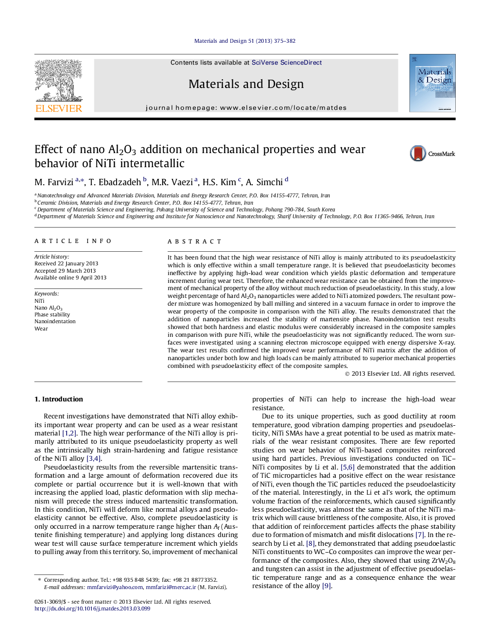 Effect of nano Al2O3 addition on mechanical properties and wear behavior of NiTi intermetallic