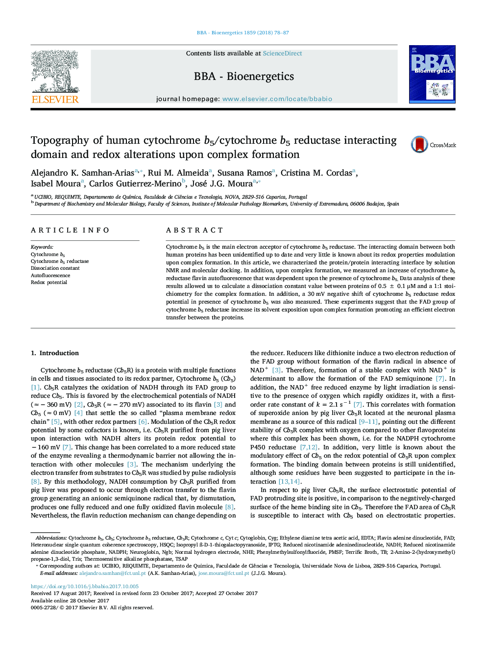 Topography of human cytochrome b5/cytochrome b5 reductase interacting domain and redox alterations upon complex formation