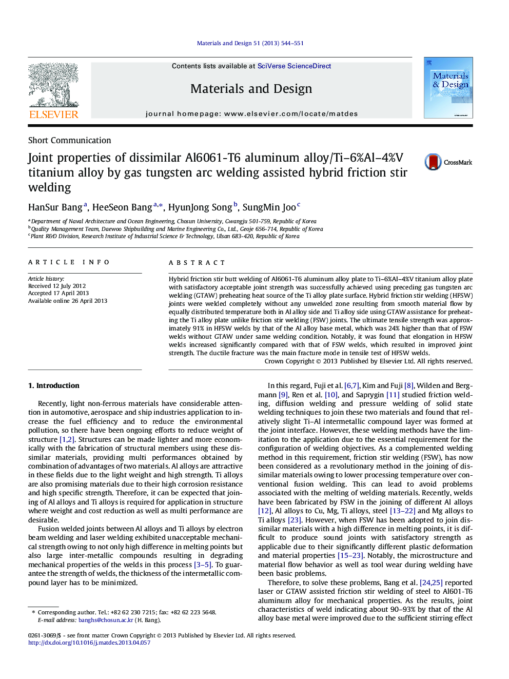 Joint properties of dissimilar Al6061-T6 aluminum alloy/Ti–6%Al–4%V titanium alloy by gas tungsten arc welding assisted hybrid friction stir welding