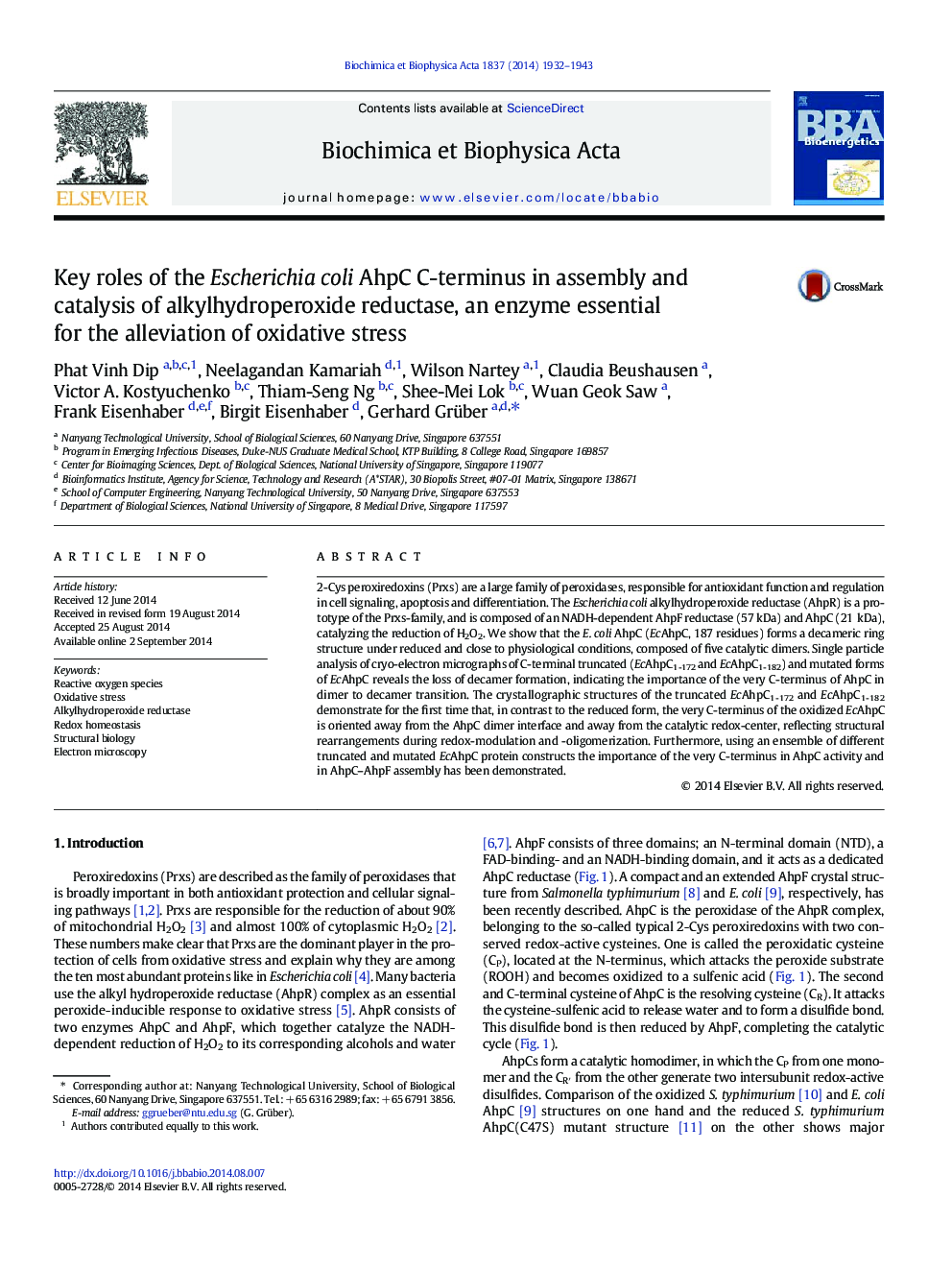 Key roles of the Escherichia coli AhpC C-terminus in assembly and catalysis of alkylhydroperoxide reductase, an enzyme essential for the alleviation of oxidative stress