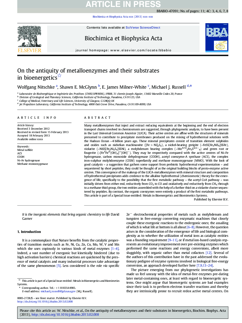 On the antiquity of metalloenzymes and their substrates in bioenergetics