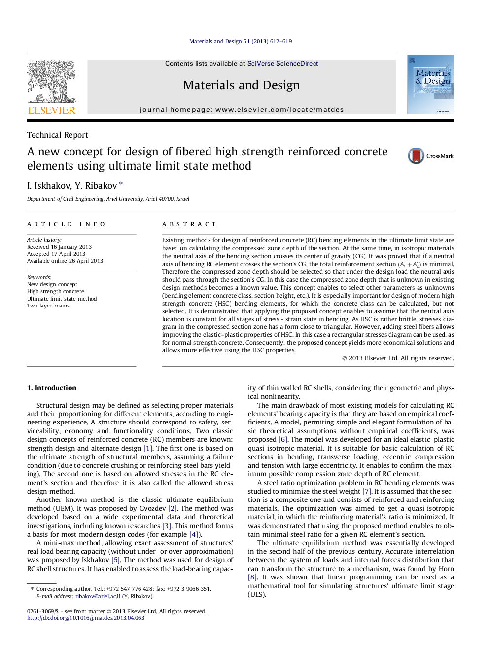 A new concept for design of fibered high strength reinforced concrete elements using ultimate limit state method