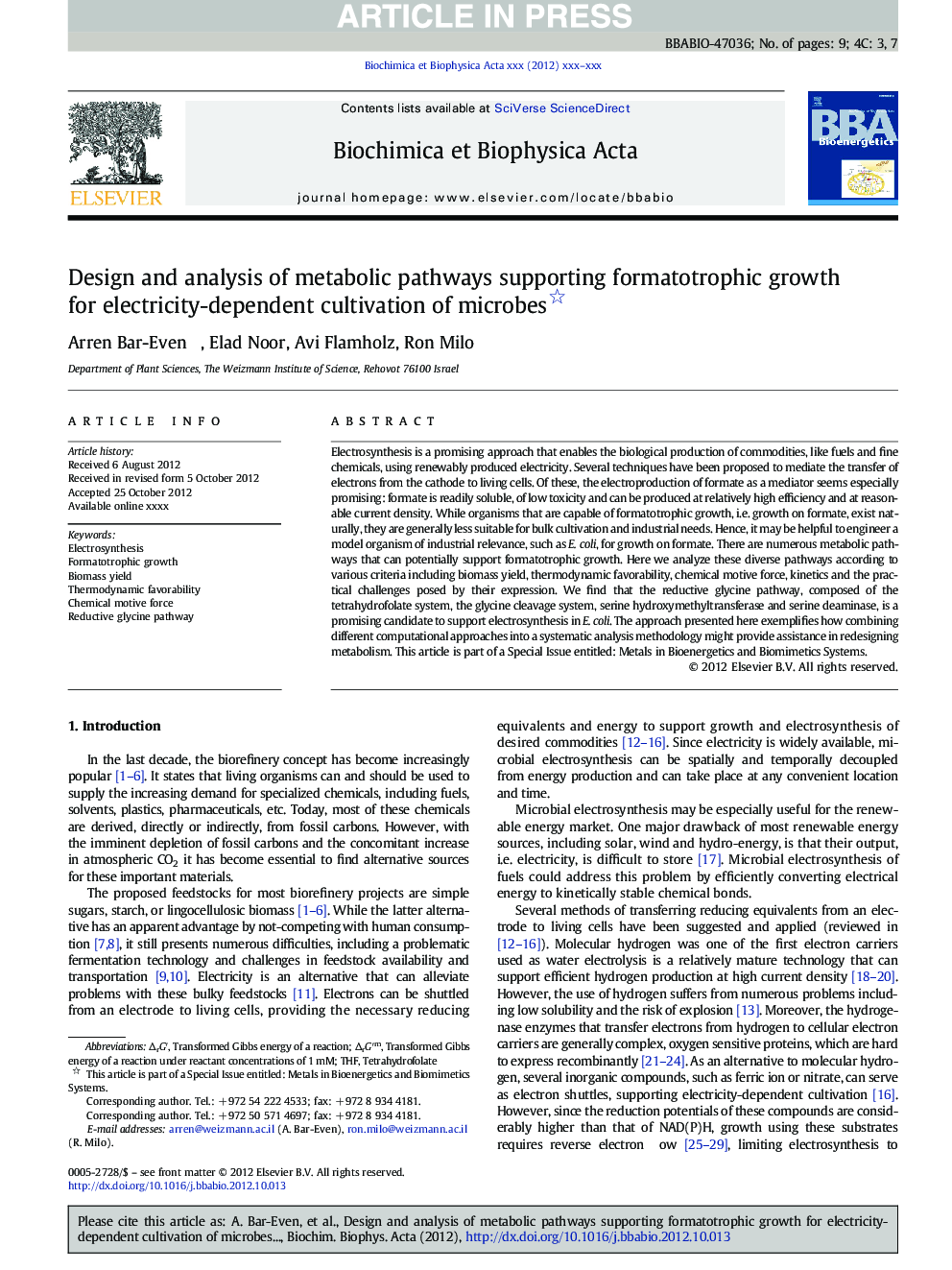 Design and analysis of metabolic pathways supporting formatotrophic growth for electricity-dependent cultivation of microbes