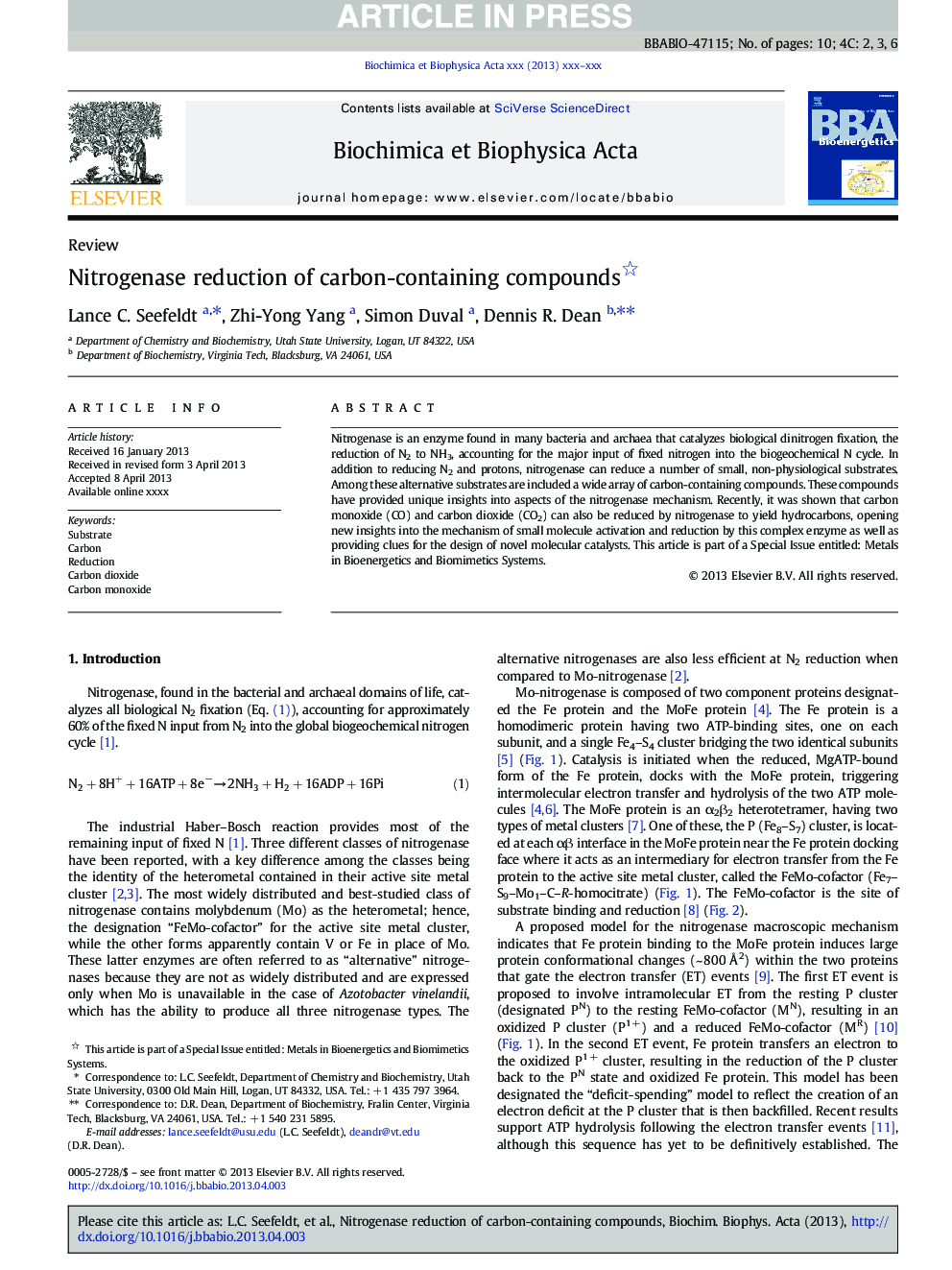 Nitrogenase reduction of carbon-containing compounds