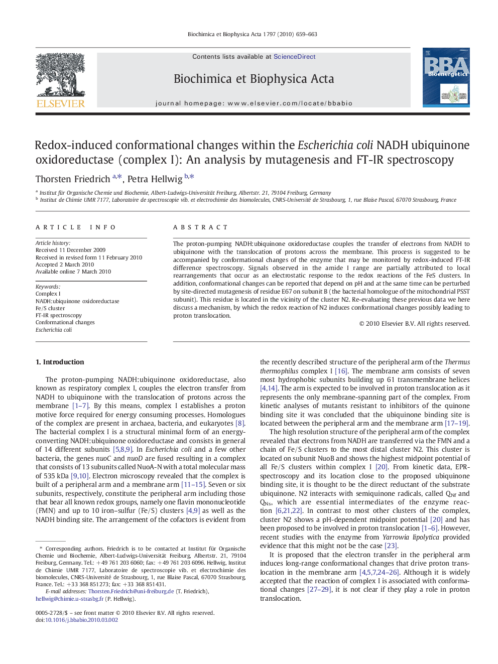 Redox-induced conformational changes within the Escherichia coli NADH ubiquinone oxidoreductase (complex I): An analysis by mutagenesis and FT-IR spectroscopy