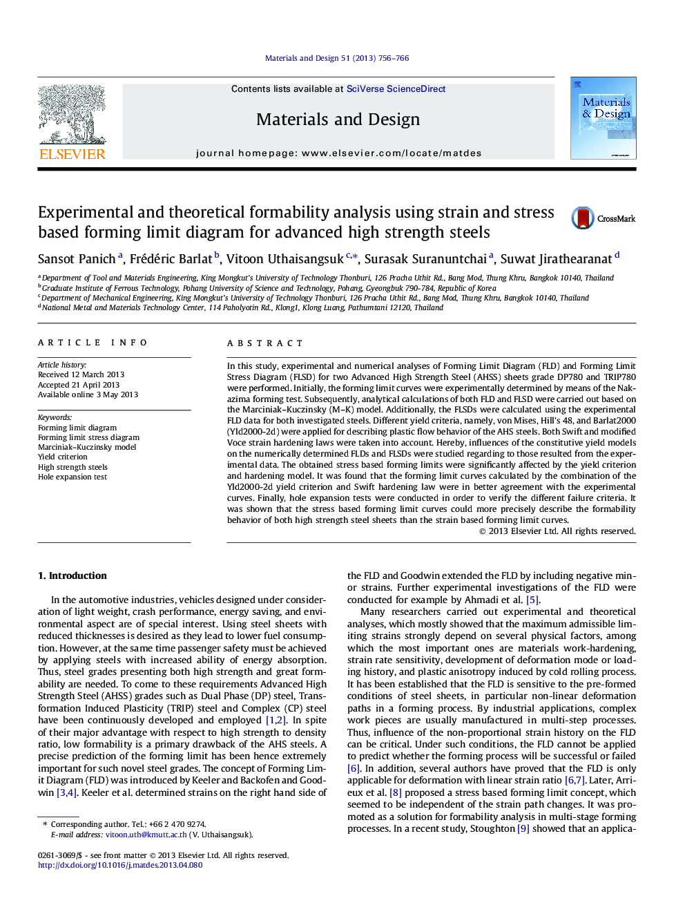Experimental and theoretical formability analysis using strain and stress based forming limit diagram for advanced high strength steels