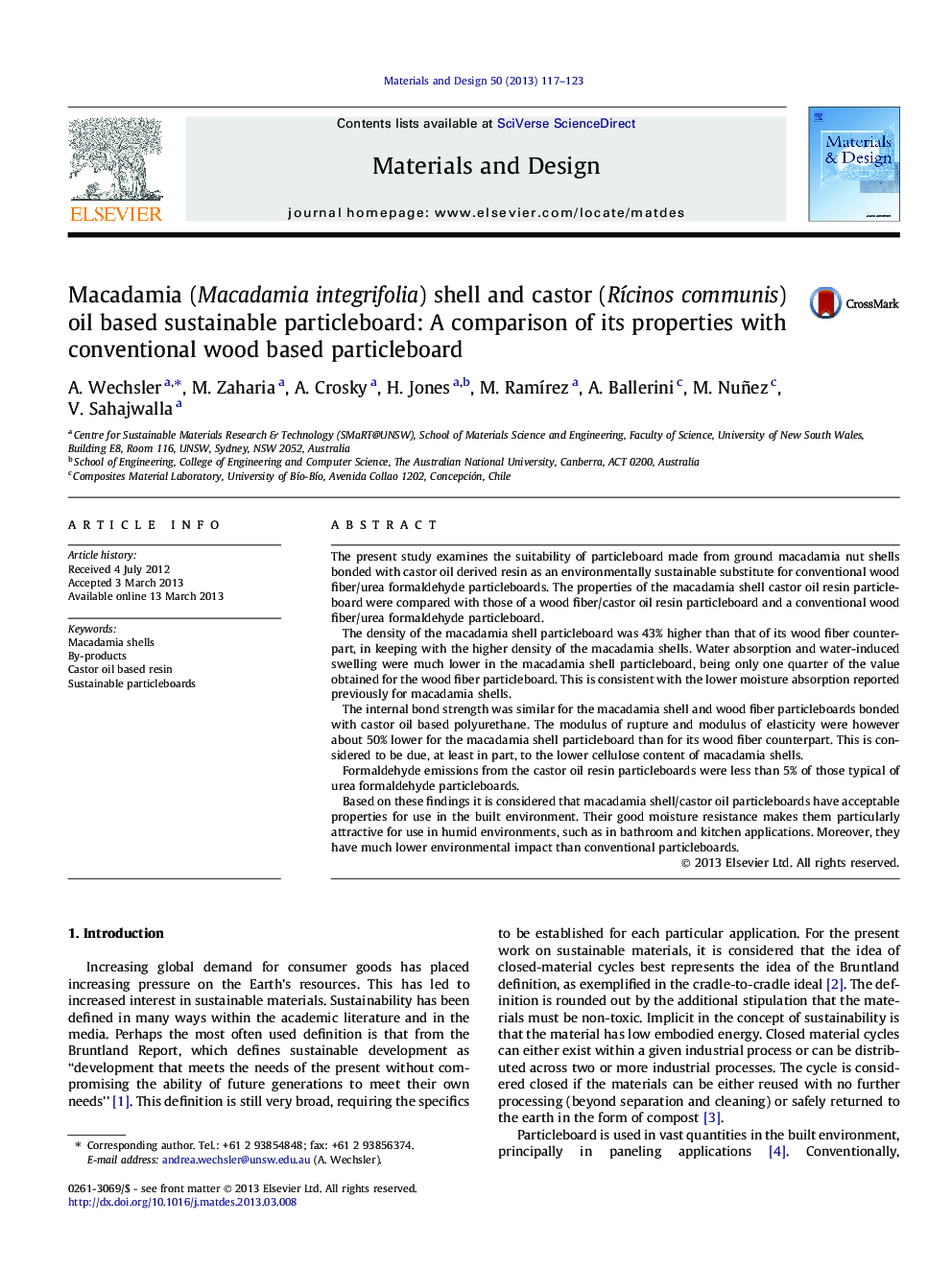 Macadamia (Macadamia integrifolia) shell and castor (RÃ­cinos communis) oil based sustainable particleboard: A comparison of its properties with conventional wood based particleboard