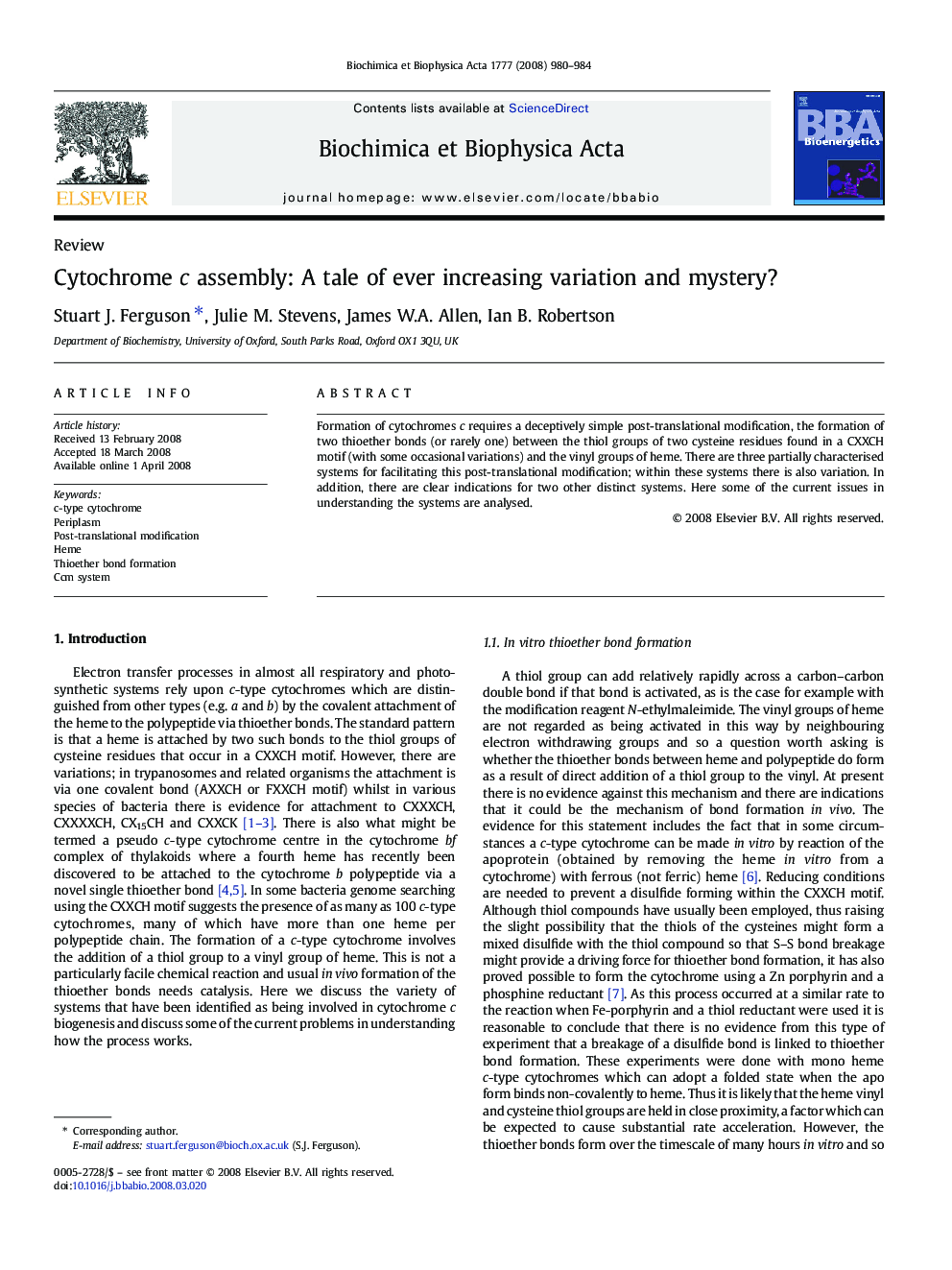 Cytochrome c assembly: A tale of ever increasing variation and mystery?