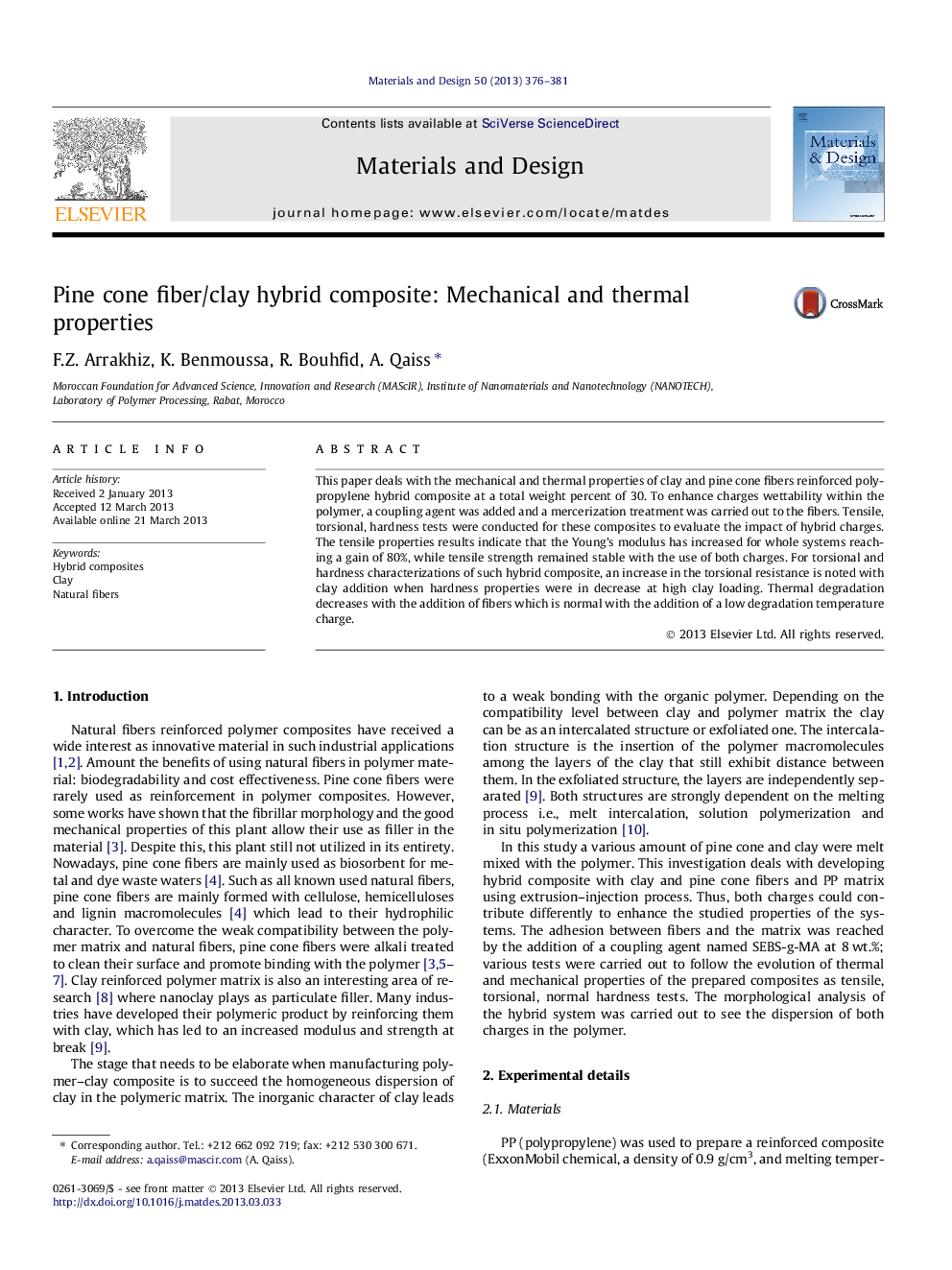 Pine cone fiber/clay hybrid composite: Mechanical and thermal properties