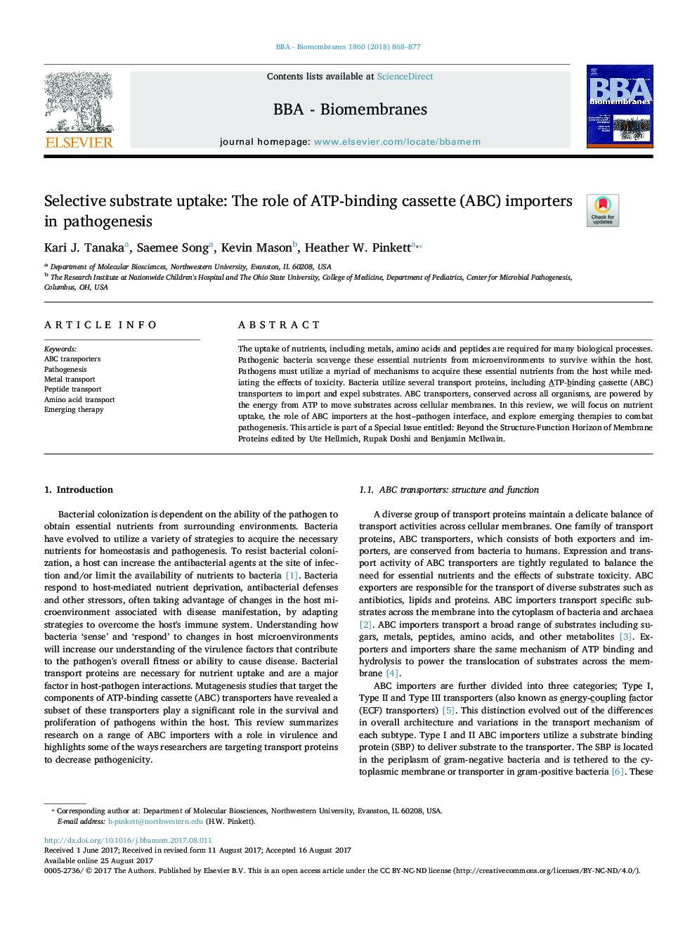 Selective substrate uptake: The role of ATP-binding cassette (ABC) importers in pathogenesis