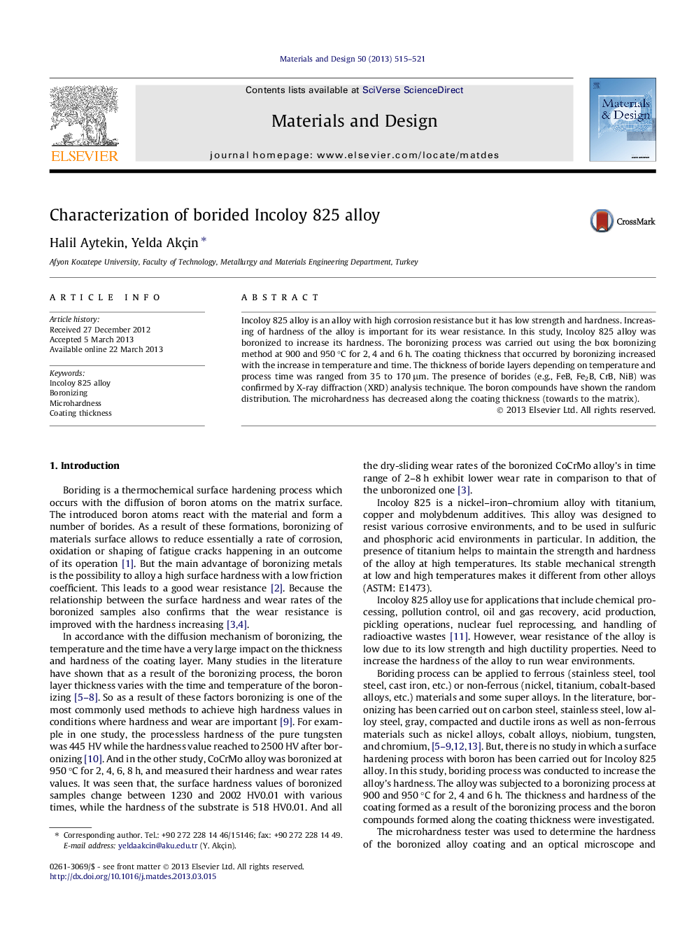 Characterization of borided Incoloy 825 alloy