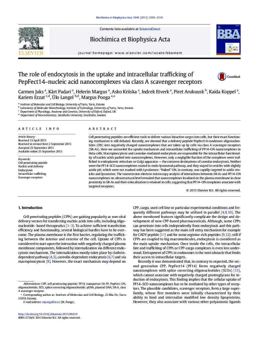 The role of endocytosis in the uptake and intracellular trafficking of PepFect14-nucleic acid nanocomplexes via class A scavenger receptors