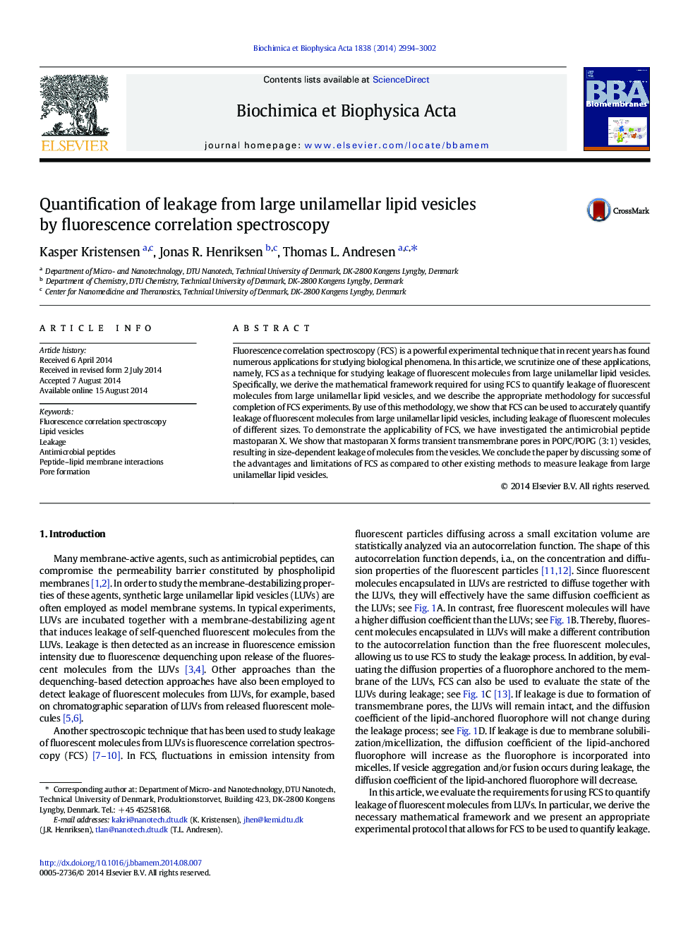 Quantification of leakage from large unilamellar lipid vesicles by fluorescence correlation spectroscopy