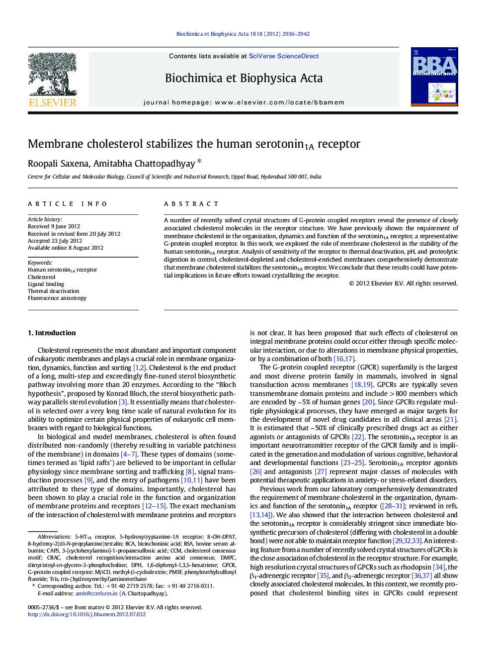 Membrane cholesterol stabilizes the human serotonin1A receptor