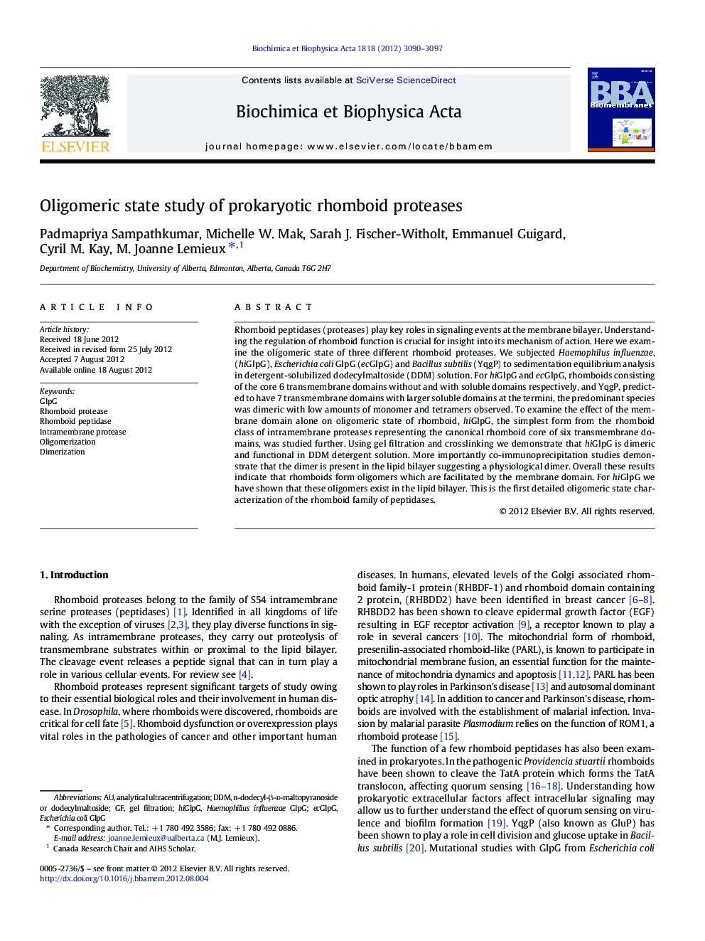 Oligomeric state study of prokaryotic rhomboid proteases