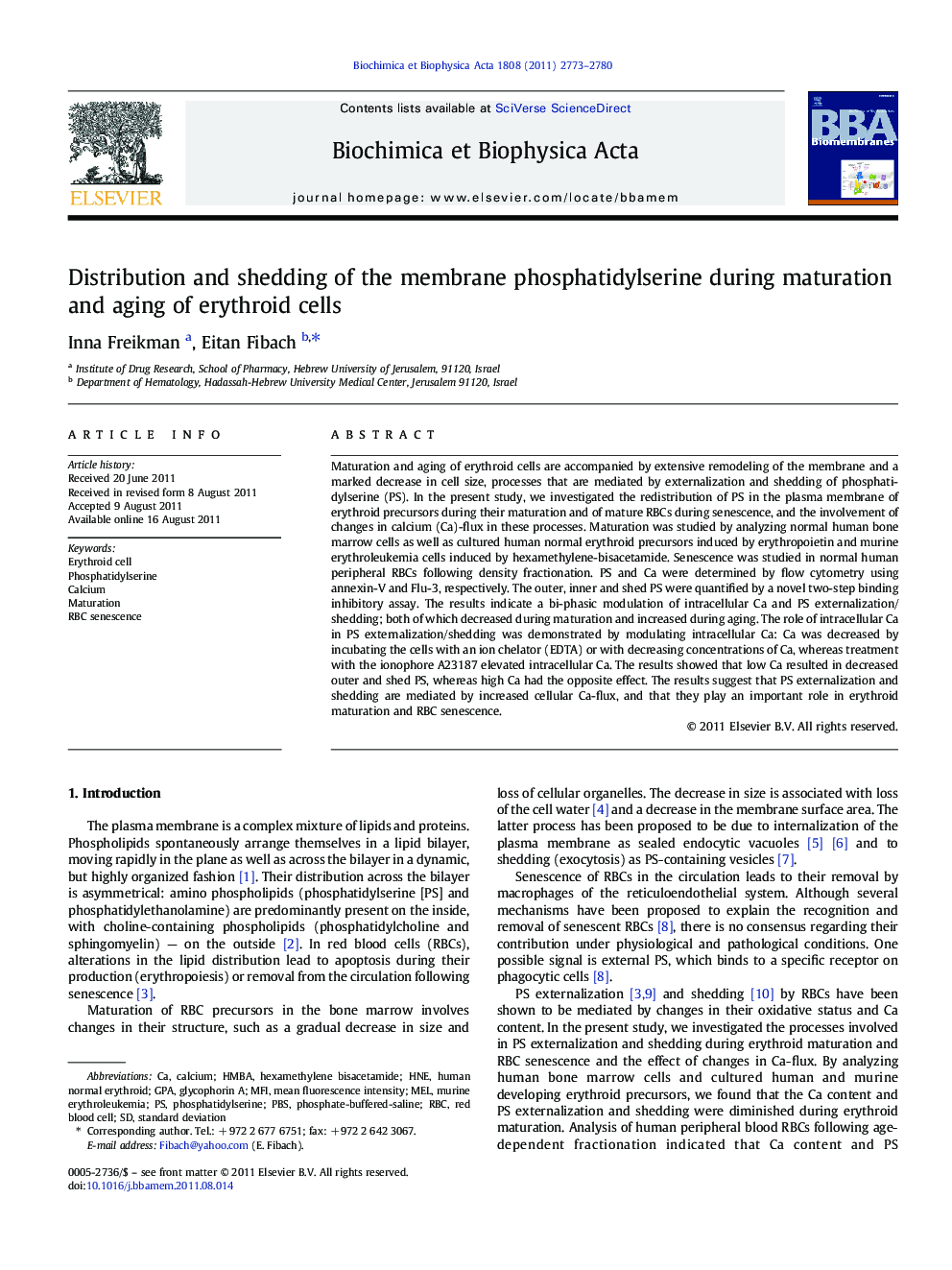 Distribution and shedding of the membrane phosphatidylserine during maturation and aging of erythroid cells