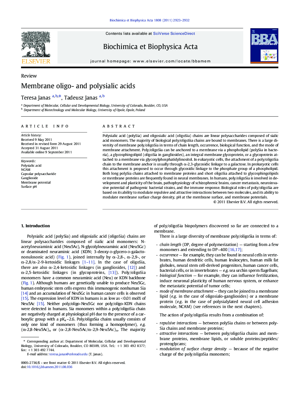 Membrane oligo- and polysialic acids