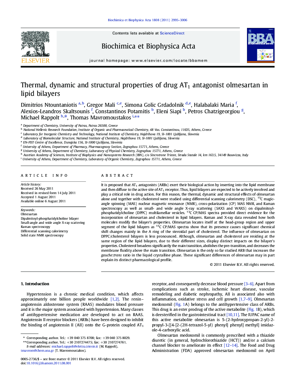 Thermal, dynamic and structural properties of drug AT1 antagonist olmesartan in lipid bilayers