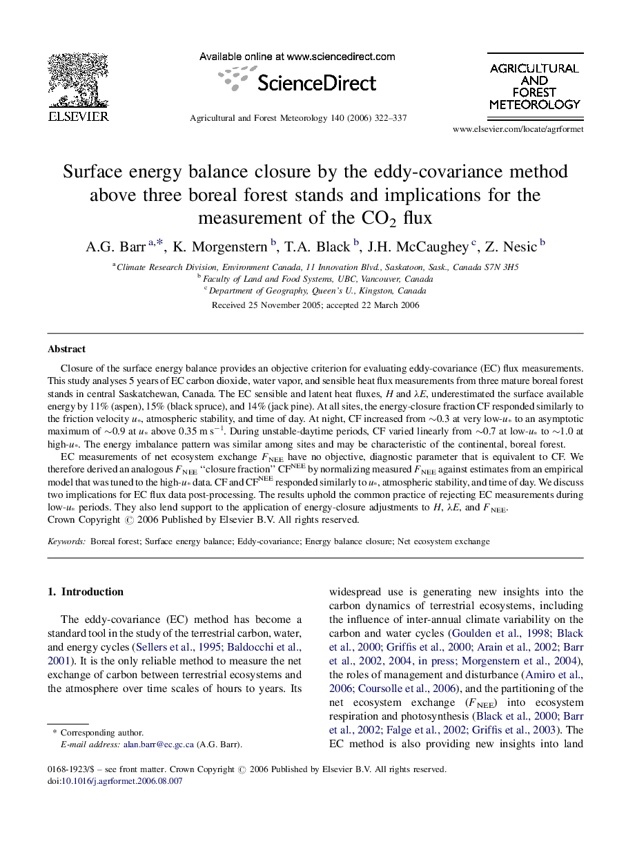 Surface energy balance closure by the eddy-covariance method above three boreal forest stands and implications for the measurement of the CO2 flux