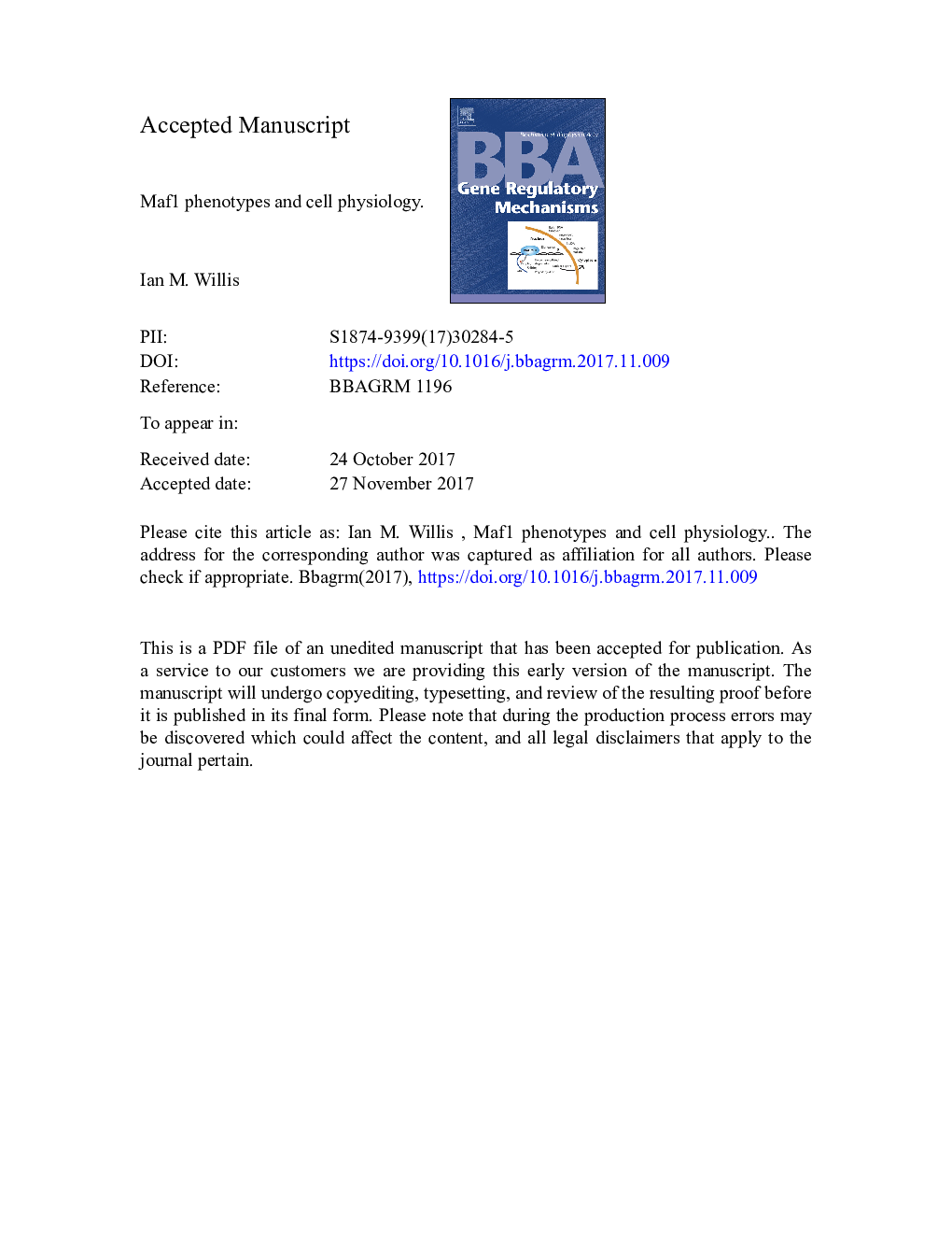 Maf1 phenotypes and cell physiology