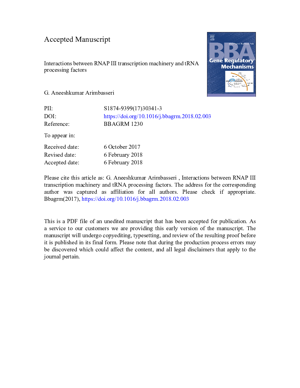 Interactions between RNAP III transcription machinery and tRNA processing factors